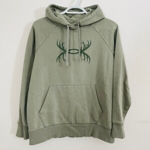 Under Armour Womens Rival Fleece Antler Logo Hoodie Sage Green Small Loose Fit‎